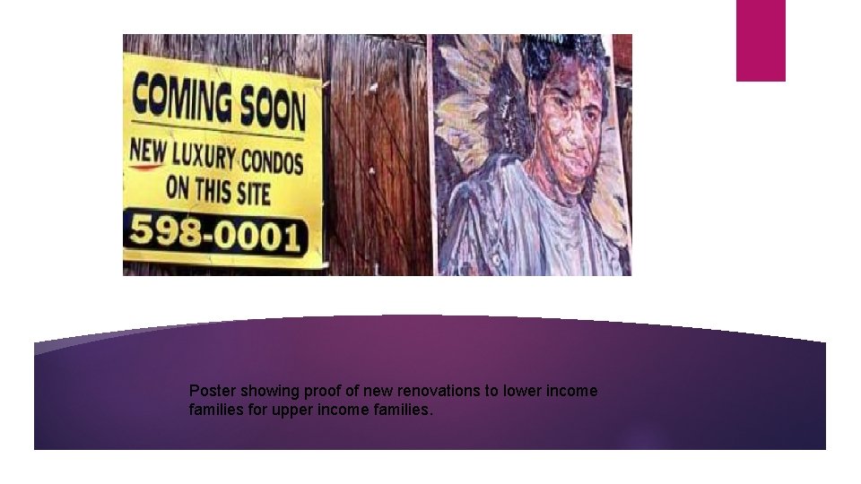 Poster showing proof of new renovations to lower income families for upper income families.