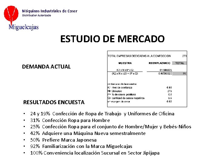 Máquinas Industriales de Coser Distribuidor Autorizado ESTUDIO DE MERCADO DEMANDA ACTUAL RESULTADOS ENCUESTA •