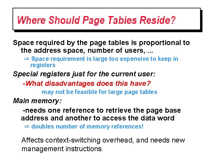 Space required by the page tables is proportional to the address space, number of