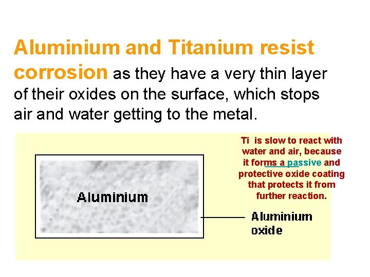 Aluminium and Titanium resist corrosion as they have a very thin layer of their