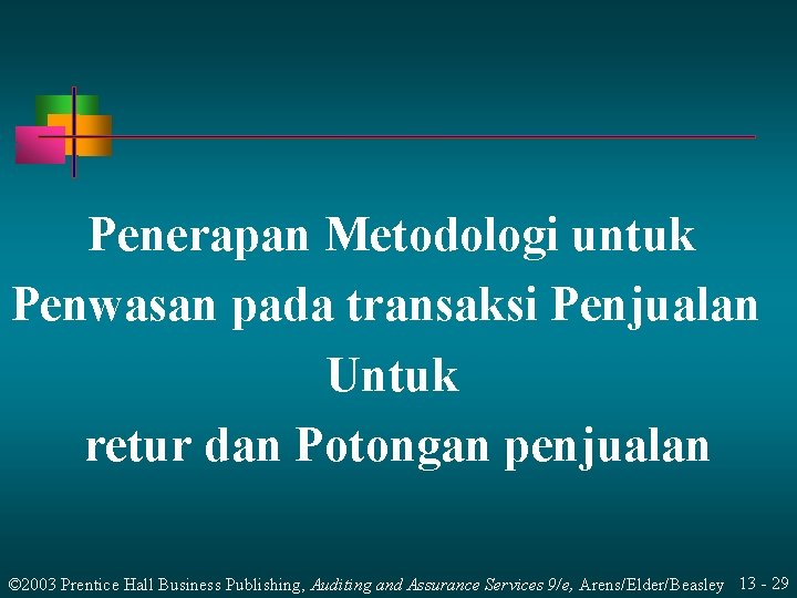 Penerapan Metodologi untuk Penwasan pada transaksi Penjualan Untuk retur dan Potongan penjualan © 2003