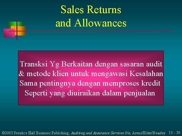 Sales Returns and Allowances Transksi Yg Berkaitan dengan sasaran audit & metode klien untuk