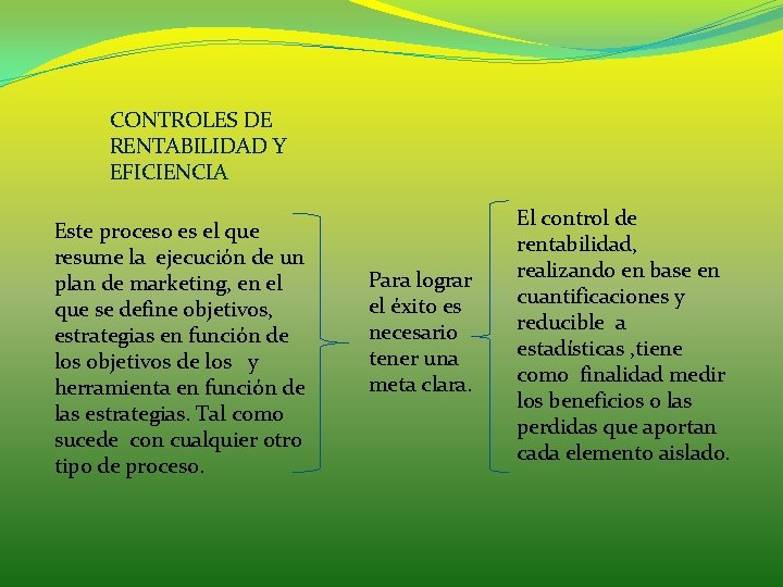 CONTROLES DE RENTABILIDAD Y EFICIENCIA Este proceso es el que resume la ejecución de