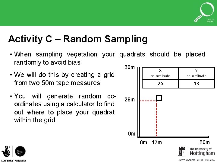 Activity C – Random Sampling • When sampling vegetation your quadrats should be placed