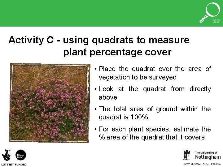 © Peter Crittenden Activity C - using quadrats to measure plant percentage cover •