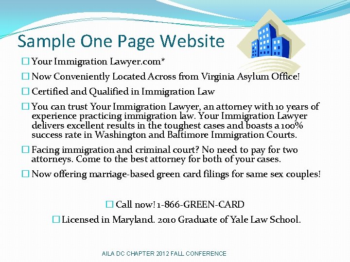 Sample One Page Website � Your Immigration Lawyer. com* � Now Conveniently Located Across