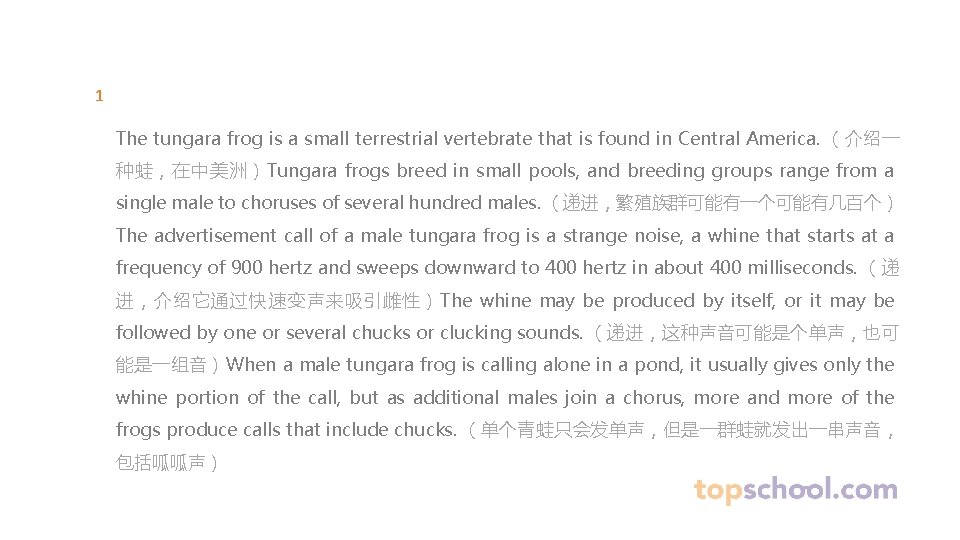 1 The tungara frog is a small terrestrial vertebrate that is found in Central