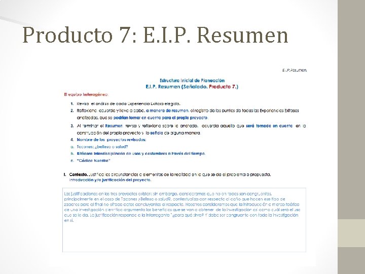 Producto 7: E. I. P. Resumen 