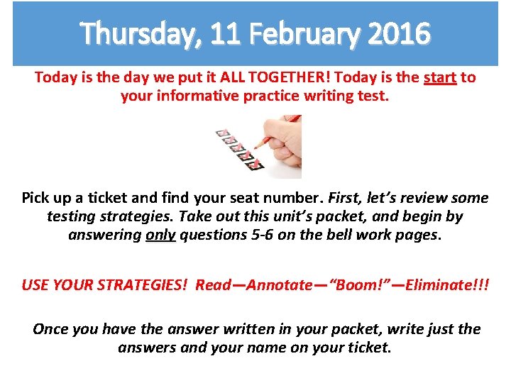 Thursday, 11 February 2016 Today is the day we put it ALL TOGETHER! Today
