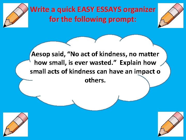 Write a quick EASY ESSAYS organizer for the following prompt: Aesop said, “No act
