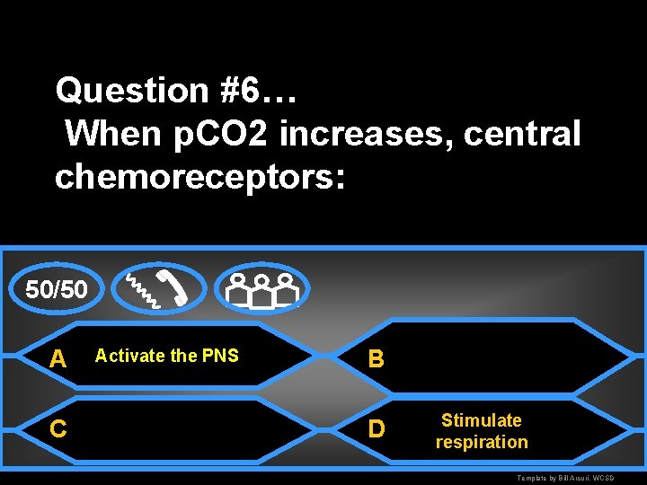 Question #6… When p. CO 2 increases, central chemoreceptors: 50/50 A C Activate the