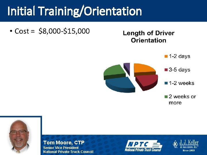 Initial Training/Orientation • Cost = $8, 000 -$15, 000 Tom Moore, CTP Senior Vice