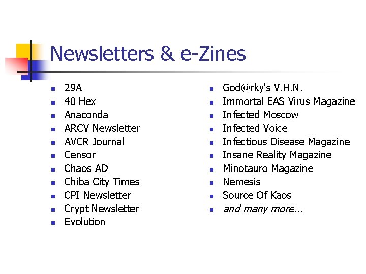 Newsletters & e-Zines n n n 29 A 40 Hex Anaconda ARCV Newsletter AVCR