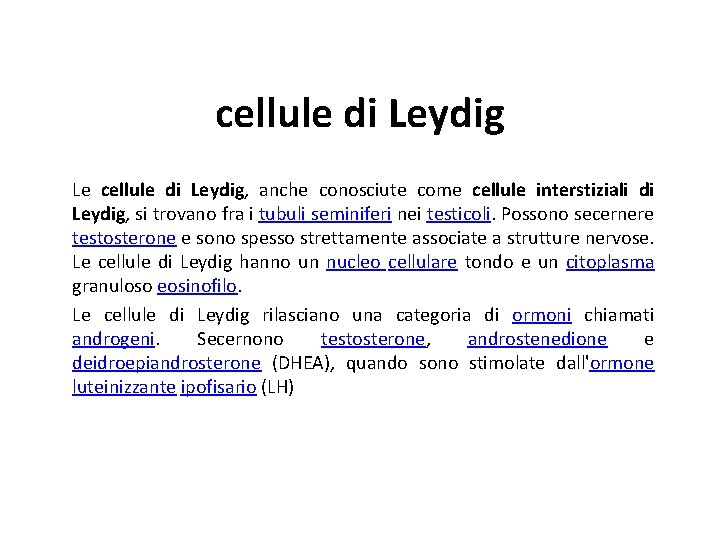 cellule di Leydig Le cellule di Leydig, anche conosciute come cellule interstiziali di Leydig,