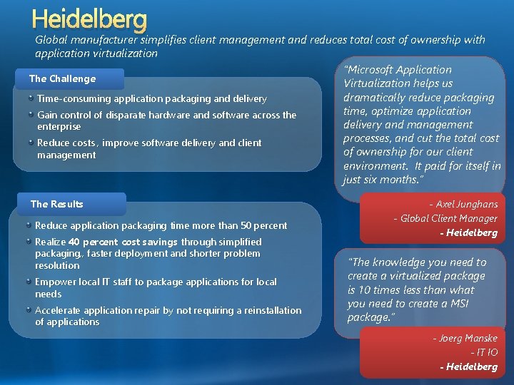 Heidelberg Global manufacturer simplifies client management and reduces total cost of ownership with application