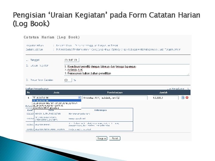 Pengisian ‘Uraian Kegiatan’ pada Form Catatan Harian (Log Book) 