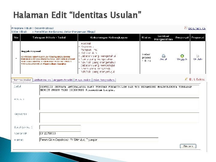 Halaman Edit “Identitas Usulan” 