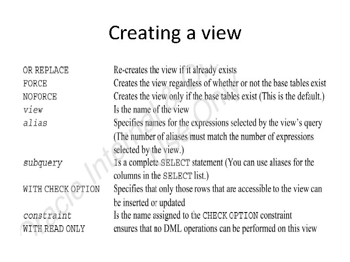 Creating a view 