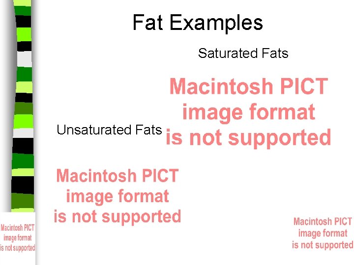 Fat Examples Saturated Fats Unsaturated Fats 