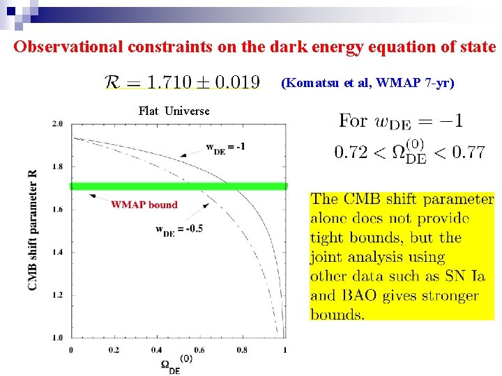 Observational constraints on the dark energy equation of state (Komatsu et al, WMAP 7