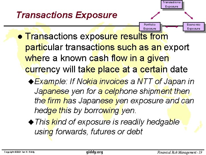 Transactions Exposure Portfolio Exposure l Economic Exposure Transactions exposure results from particular transactions such