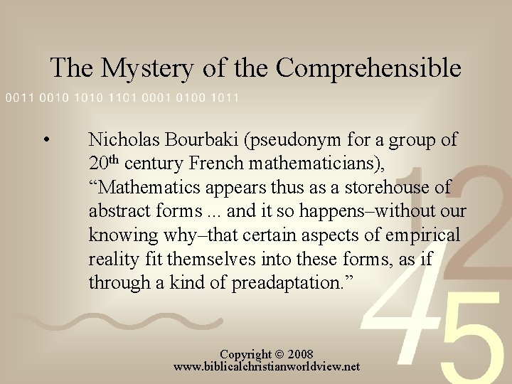 The Mystery of the Comprehensible • Nicholas Bourbaki (pseudonym for a group of 20