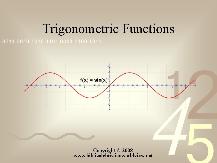 Trigonometric Functions Copyright 2008 www. biblicalchristianworldview. net 