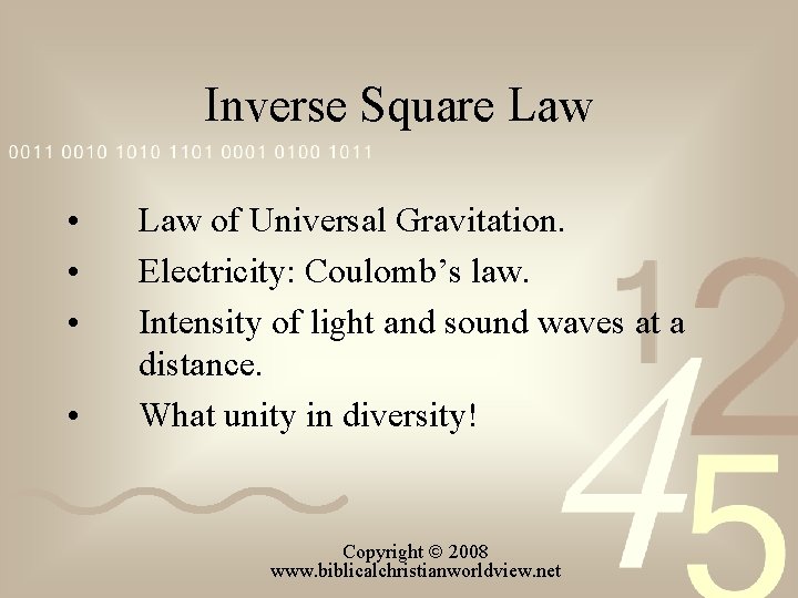 Inverse Square Law • • Law of Universal Gravitation. Electricity: Coulomb’s law. Intensity of