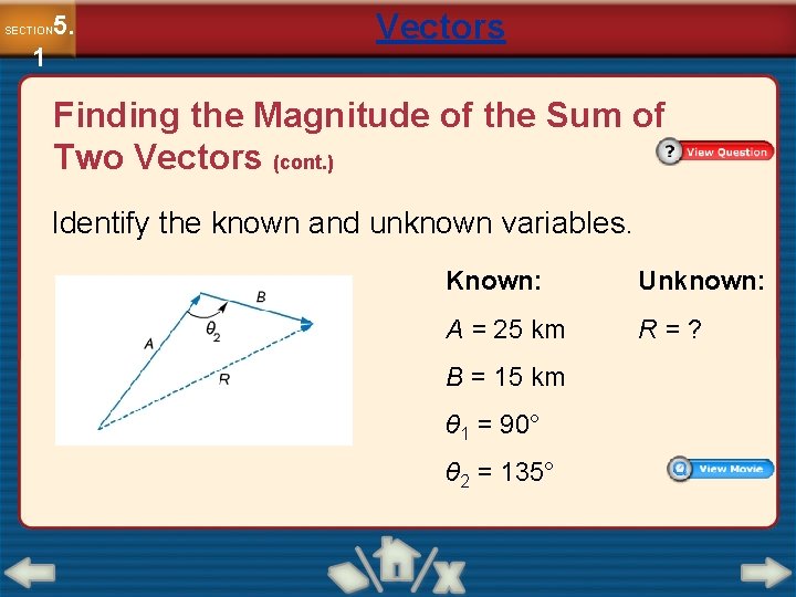 5. SECTION 1 Vectors Finding the Magnitude of the Sum of Two Vectors (cont.