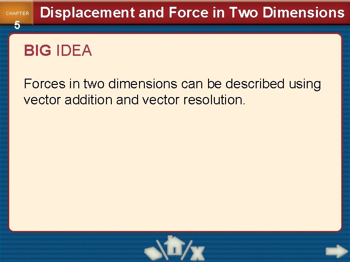 CHAPTER 5 Displacement and Force in Two Dimensions BIG IDEA Forces in two dimensions