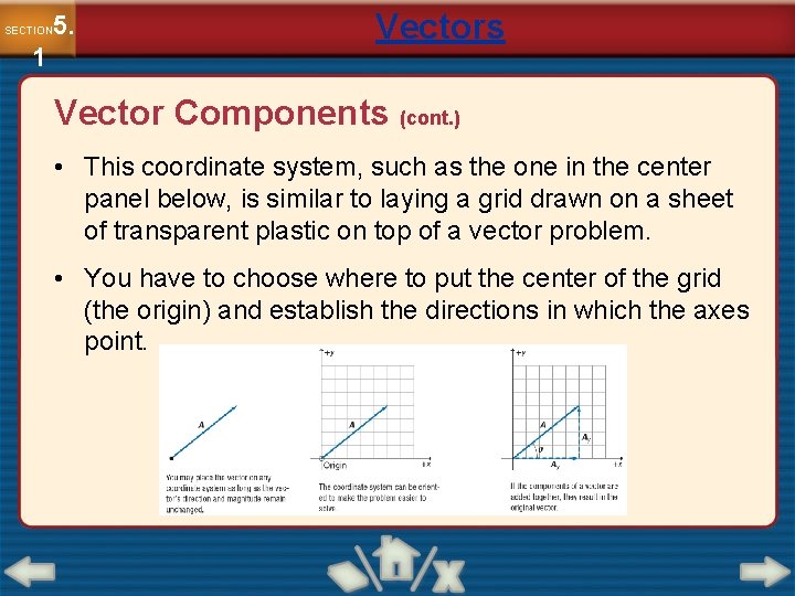 5. SECTION 1 Vectors Vector Components (cont. ) • This coordinate system, such as