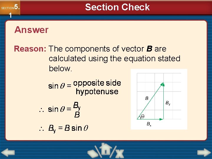 5. SECTION 1 Section Check Answer Reason: The components of vector B are calculated