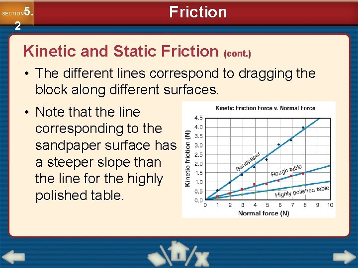 5. SECTION 2 Friction Kinetic and Static Friction (cont. ) • The different lines