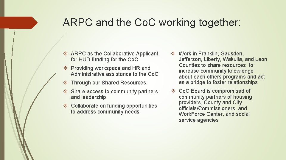 ARPC and the Co. C working together: ARPC as the Collaborative Applicant for HUD