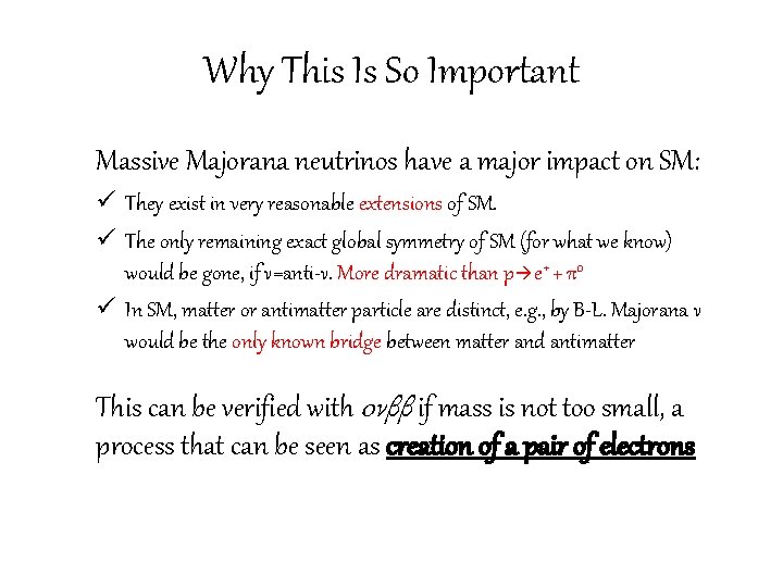 Why This Is So Important Massive Majorana neutrinos have a major impact on SM: