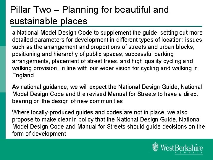 Pillar Two – Planning for beautiful and sustainable places a National Model Design Code