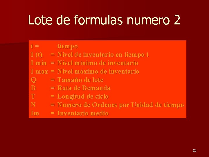 Lote de formulas numero 2 t= I (t) I min I max Q D