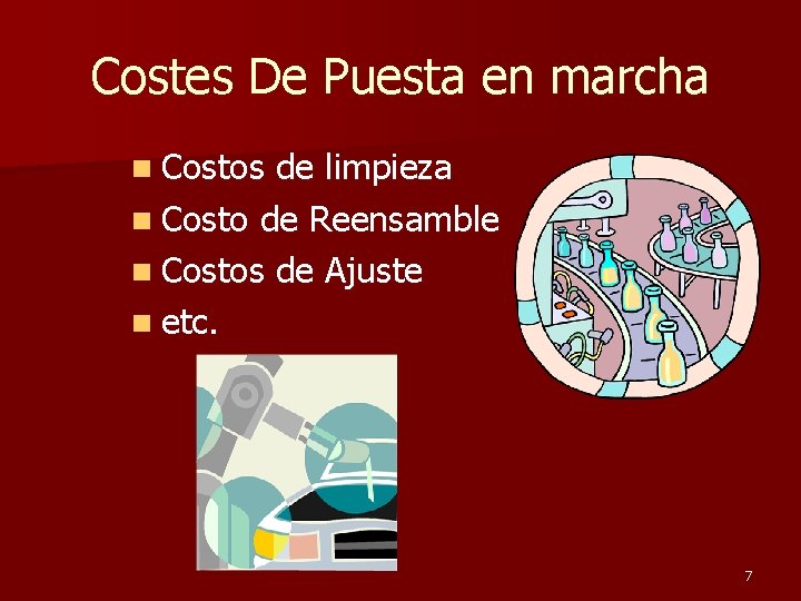 Costes De Puesta en marcha n Costos de limpieza n Costo de Reensamble n