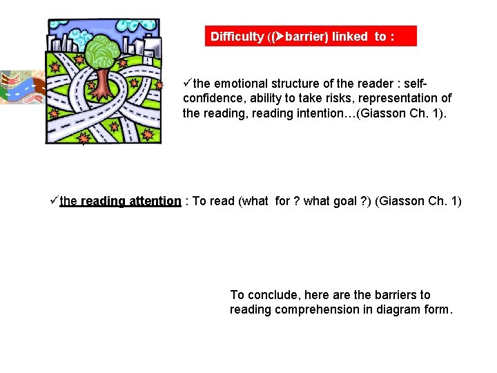 Difficulty (( barrier) linked to : üthe emotional structure of the reader : selfconfidence,