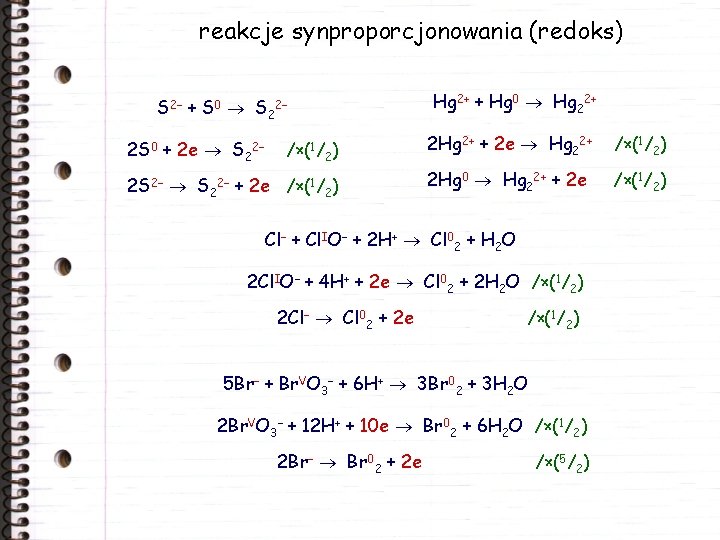 reakcje synproporcjonowania (redoks) S 2– + S 0 S 22– 2 S 0 +