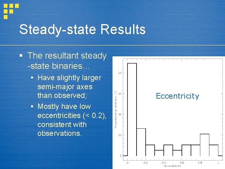 Steady-state Results § The resultant steady -state binaries… Have slightly larger semi-major axes than