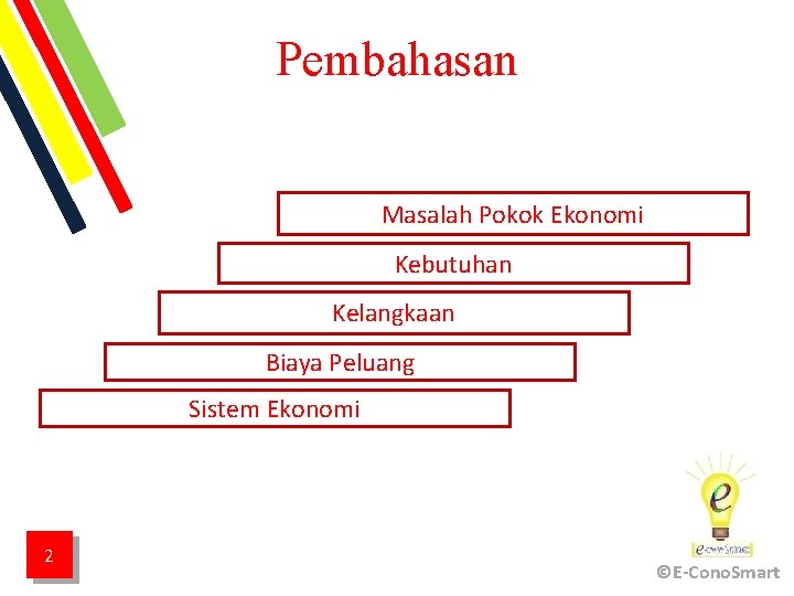 Pembahasan Masalah Pokok Ekonomi Kebutuhan Kelangkaan Biaya Peluang Sistem Ekonomi 2 ©E-Cono. Smart 