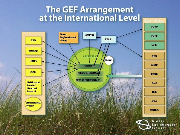 IAs / EAs UNDP CBD Donor Replenishment Group GEFEO UNEP STAP W. B. UNFCC