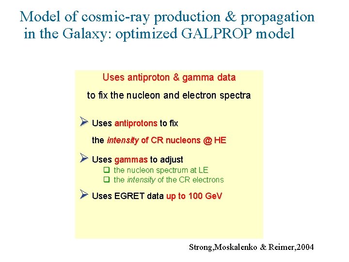 Model of cosmic-ray production & propagation in the Galaxy: optimized GALPROP model Uses antiproton