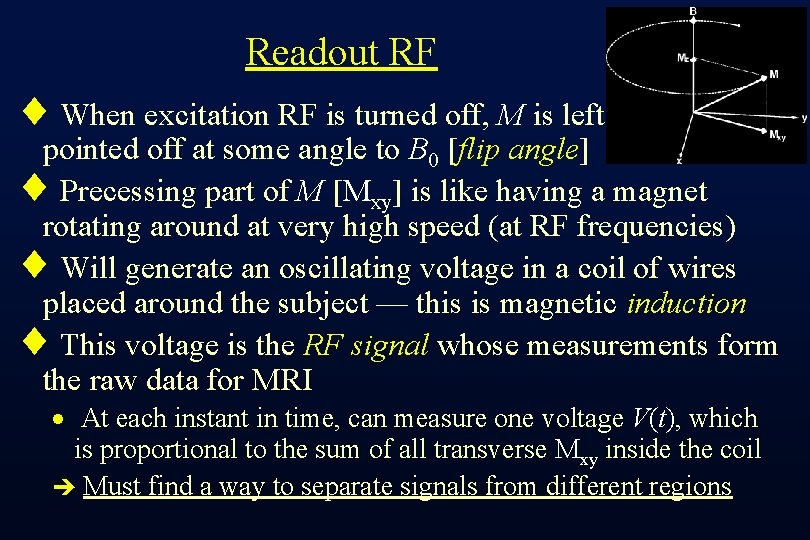 Readout RF ¨ When excitation RF is turned off, M is left pointed off