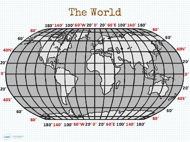 The World 80° 140° 100° 60°W 20° 0° 20° 60°E 100° 140° 180° 60°