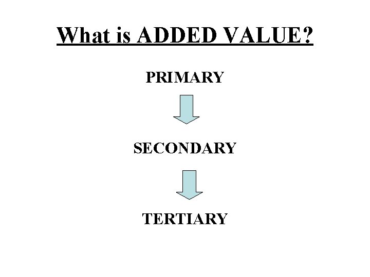 What is ADDED VALUE? PRIMARY SECONDARY TERTIARY 