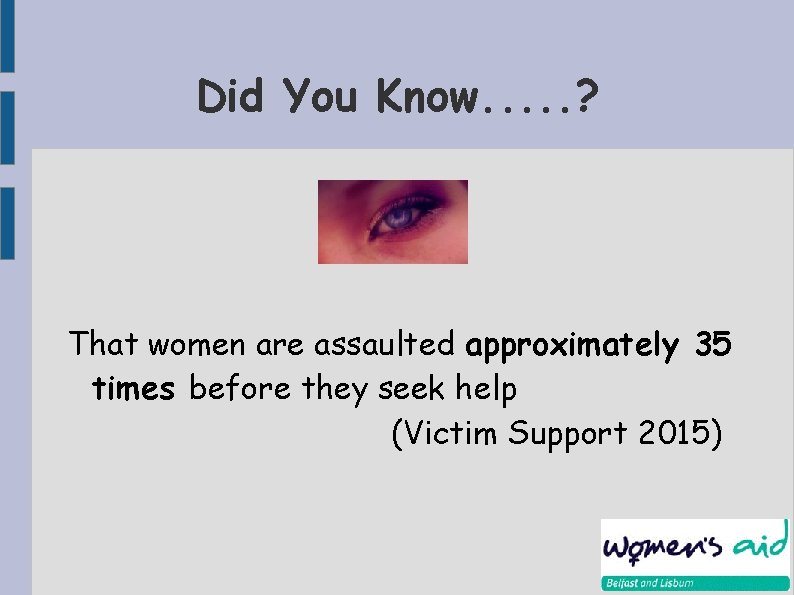 Did You Know. . . ? That women are assaulted approximately 35 times before