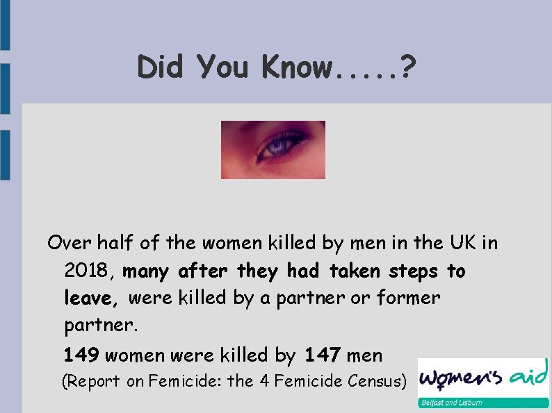 Did You Know. . . ? Over half of the women killed by men