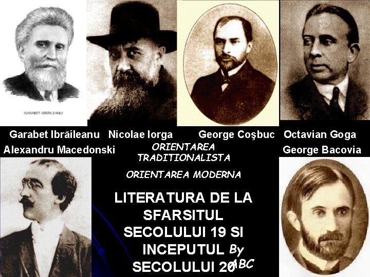 Garabet Ibrăileanu Nicolae Iorga George Coşbuc Octavian Goga ORIENTAREA Alexandru Macedonski George Bacovia TRADITIONALISTA